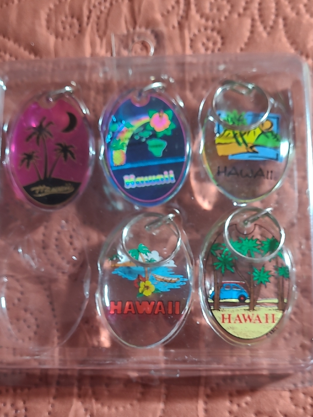 Hawaii Keychain Set Of 5- Pink, Blue, Green, Yellow